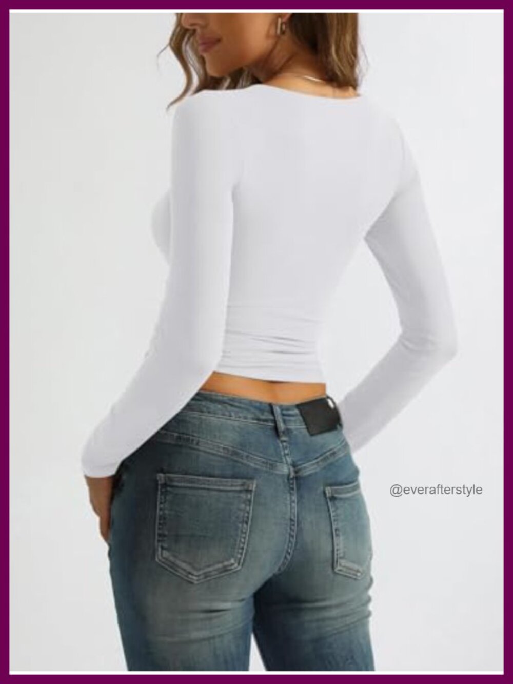 Square Neck Long Sleeve Double Lined Tops - Picture 2 of 6